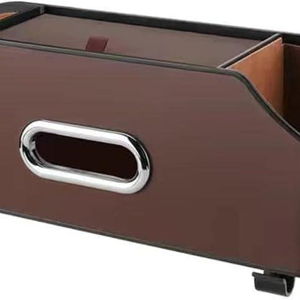 Car Key Box - Car Tissue Box - Includes 2 Cup Holders - Includes Hook - PU Leather - Waterproof, Dirt-Repellent and Wear-Resistant - Easy to Install, Accessory Storage - Can Hang Garbage Bags - Brown.