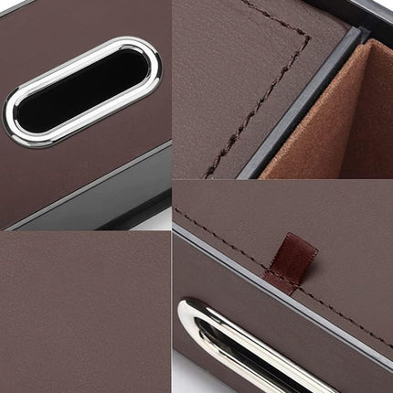 Car Key Box - Car Tissue Box - Includes 2 Cup Holders - Includes Hook - PU Leather - Waterproof, Dirt-Repellent and Wear-Resistant - Easy to Install, Accessory Storage - Can Hang Garbage Bags - Brown.