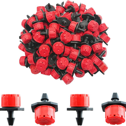 Drip Irrigation Emitters 50 Pieces Irrigation Drippers 360 Degree System Emitters Sprinklers Drip Irrigation 1/4 Inch Pipe Gardening (Red).
