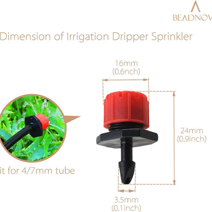 Drip Irrigation Emitters 50 Pieces Irrigation Drippers 360 Degree System Emitters Sprinklers Drip Irrigation 1/4 Inch Pipe Gardening (Red).