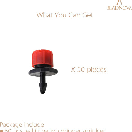 Drip Irrigation Emitters 50 Pieces Irrigation Drippers 360 Degree System Emitters Sprinklers Drip Irrigation 1/4 Inch Pipe Gardening (Red).
