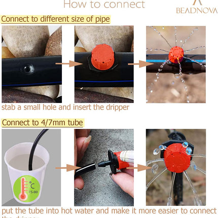 Drip Irrigation Emitters 50 Pieces Irrigation Drippers 360 Degree System Emitters Sprinklers Drip Irrigation 1/4 Inch Pipe Gardening (Red).