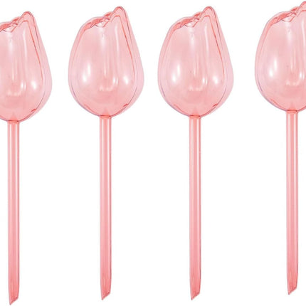 4 pcs plant watering balls, plant watering balls tulips, automatic plant watering devices, automatic drip irrigation with terracotta spikes, plant watering spikes for vacation (4 pcs - pink).