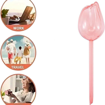4 pcs plant watering balls, plant watering balls tulips, automatic plant watering devices, automatic drip irrigation with terracotta spikes, plant watering spikes for vacation (4 pcs - pink).