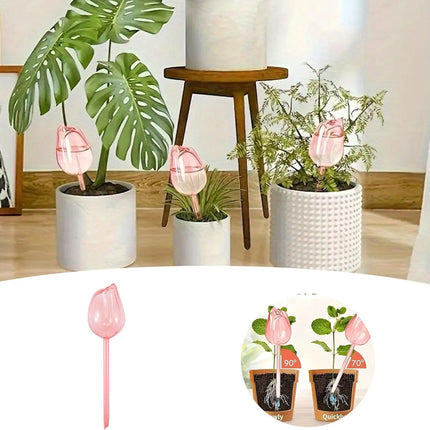 4 pcs plant watering balls, plant watering balls tulips, automatic plant watering devices, automatic drip irrigation with terracotta spikes, plant watering spikes for vacation (4 pcs - pink).