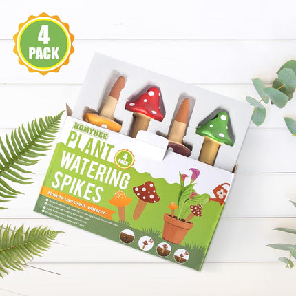 Self-Watering Spikes, Mushroom-Shaped Plant Watering Balls, Irrigation, Terracotta Watering Device, Garden Irrigation for Indoor and Outdoor Plants, 4-Pack.