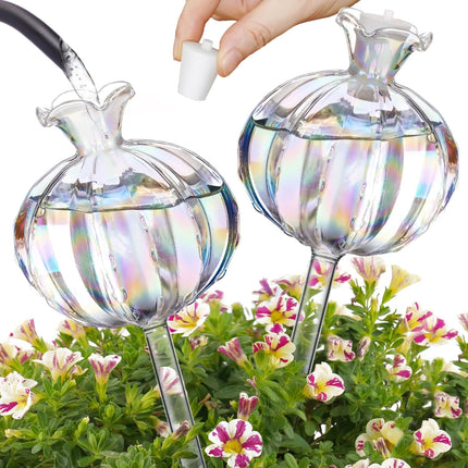 Large Plant Watering Balls (2-Pack), Iridescent Glass Cactus Self-Watering Globe, Glass Watering Device for Potted Plants - 4.7 oz/140 ml Capacity, Automatic Irrigation System, Cute Garden Gift.