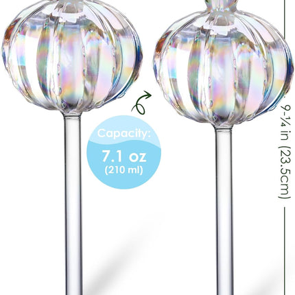 Large Plant Watering Balls (2-Pack), Iridescent Glass Cactus Self-Watering Globe, Glass Watering Device for Potted Plants - 4.7 oz/140 ml Capacity, Automatic Irrigation System, Cute Garden Gift.