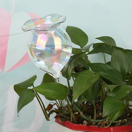 Plant Watering Balls Self-Watering Spikes Hand-Blown Laser Colorful Glass Plant Watering Balls Devices for Indoor & Outdoor Fill from Top 2 Stripe Flower Shape.