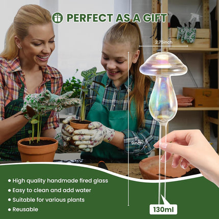 Plant Watering Balls - 2 Pack Self-Watering Planter Inserts, Plant Watering Devices, Glass Watering Balls for Houseplants, Mushroom Watering Balls, Top-Fill Watering Systems.