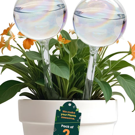 Iridescent self-watering balls, glass rainbow plant watering balls, self-watering planter insert, automatic indoor plant watering, plant watering devices, plant watering balls, watering ball.