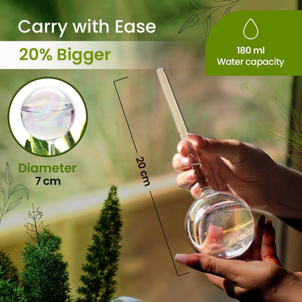 Iridescent self-watering balls, glass rainbow plant watering balls, self-watering planter insert, automatic indoor plant watering, plant watering devices, plant watering balls, watering ball.