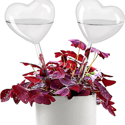 Self-watering plant watering balls, hand-blown glass plant watering balls, watering balls for indoor and outdoor plants, 2 hearts.