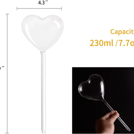 Self-watering plant watering balls, hand-blown glass plant watering balls, watering balls for indoor and outdoor plants, 2 hearts.