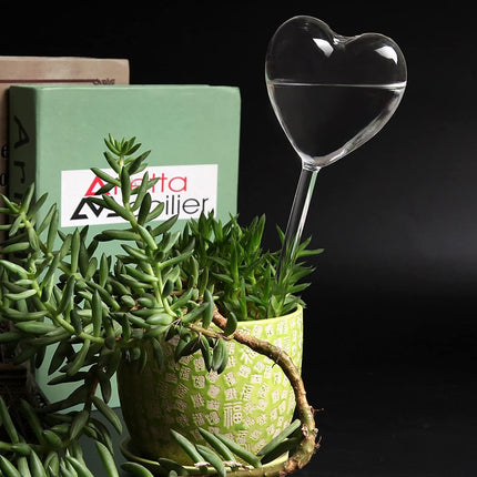 Self-watering plant watering balls, hand-blown glass plant watering balls, watering balls for indoor and outdoor plants, 2 hearts.