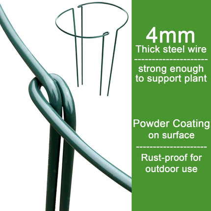 Plant Support Poles, 6-Pack Metal Peony Cages and Supports, Plant Support Cage for Garden Poles, Large Plant Support Ring for Outdoor and Indoor Use, Snake Plant, Peony, Flower Tendril (25cm W x 40cm H).