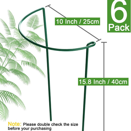 Plant Support Poles, 6-Pack Metal Peony Cages and Supports, Plant Support Cage for Garden Poles, Large Plant Support Ring for Outdoor and Indoor Use, Snake Plant, Peony, Flower Tendril (25cm W x 40cm H).