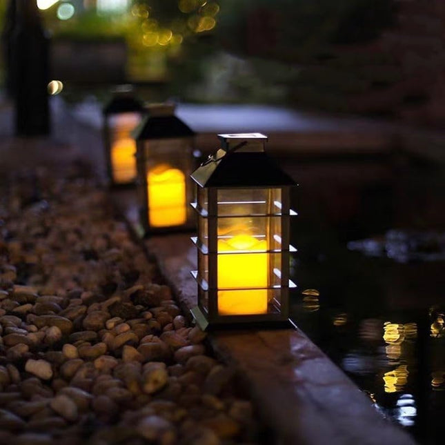 Waterproof outdoor solar lamp with candle flame effect, energy saving, warm white LED for patio, garden, lawn, terrace, tent, tree and garden - 2-pack.