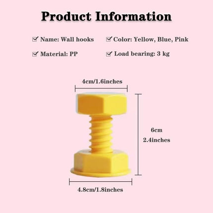 Self-adhesive nail - wall hooks - bag hooks - screw-shaped adhesive hooks - load capacity 3 kg - 3 pieces.