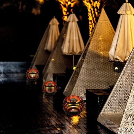 Waterproof outdoor solar lanterns, solar table lamp for outdoor patio, metal pot with warm yellow dancing and flickering flame light, decorative LED table lamp for garden decor, landscape, yard.