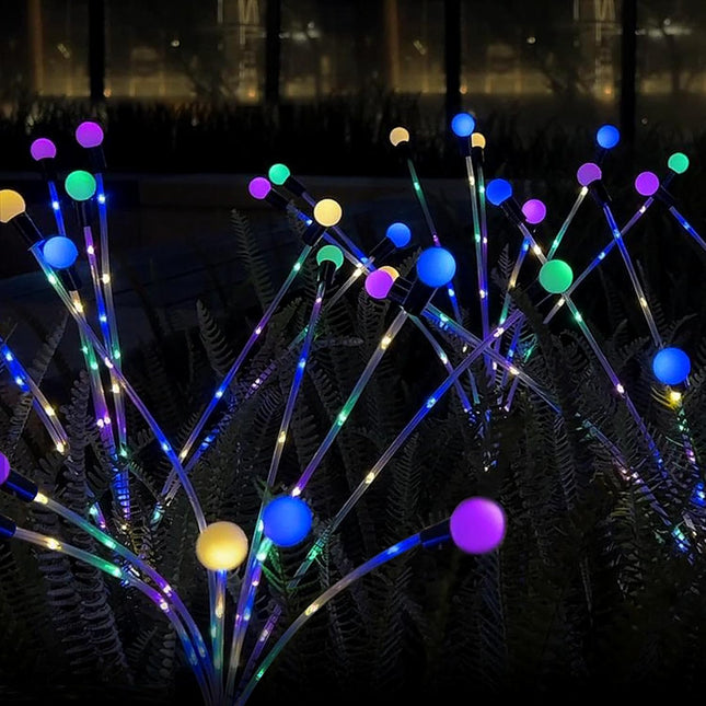 Solar garden lights, Christmas decoration, solar-powered fairy-tale outdoor lights, waterproof, 1-pack, 8 LEDs that move in the wind, dancing fireflies as light for garden decoration, yard, patio, path decoration.