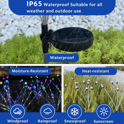 Solar garden lights, Christmas decoration, solar-powered fairy-tale outdoor lights, waterproof, 1-pack, 8 LEDs that move in the wind, dancing fireflies as light for garden decoration, yard, patio, path decoration.