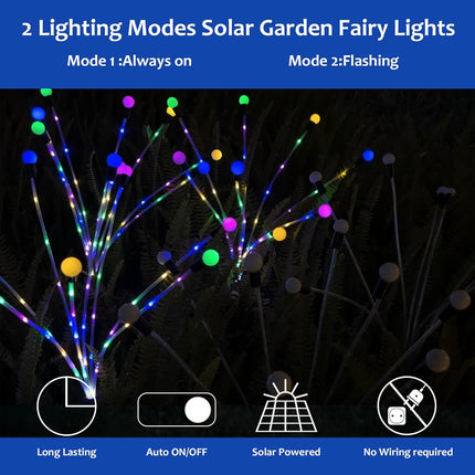 Solar garden lights, Christmas decoration, solar-powered fairy-tale outdoor lights, waterproof, 1-pack, 8 LEDs that move in the wind, dancing fireflies as light for garden decoration, yard, patio, path decoration.