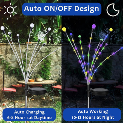 Solar garden lights, Christmas decoration, solar-powered fairy-tale outdoor lights, waterproof, 1-pack, 8 LEDs that move in the wind, dancing fireflies as light for garden decoration, yard, patio, path decoration.