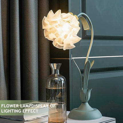 Green glass table lamp, flower table lamp, modern flower shape, metal top with glass lampshade, bedside table, desk lamp for bedroom, girl's room, living room, bedroom, office (green).