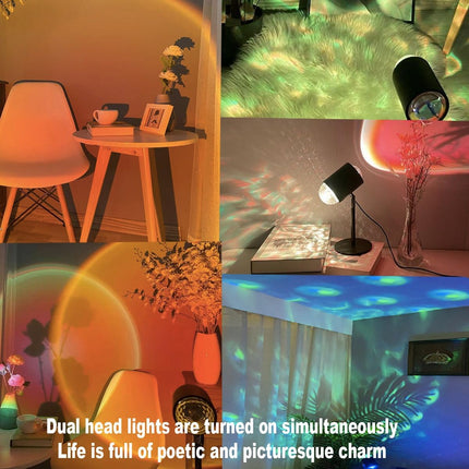 Water Ripple Lamp Sunset Lamp 2-in-1 3D Projector LED Light Sunset Ocean Light Project USB Powered Night Light 360° Rotation Button Control for Bedroom Photography Festive Atmosphere.
