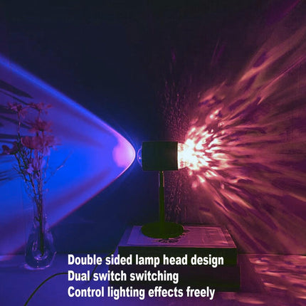 Water Ripple Lamp Sunset Lamp 2-in-1 3D Projector LED Light Sunset Ocean Light Project USB Powered Night Light 360° Rotation Button Control for Bedroom Photography Festive Atmosphere.