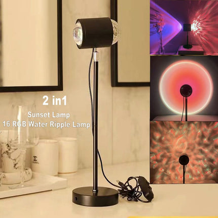 Water Ripple Lamp Sunset Lamp 2-in-1 3D Projector LED Light Sunset Ocean Light Project USB Powered Night Light 360° Rotation Button Control for Bedroom Photography Festive Atmosphere.