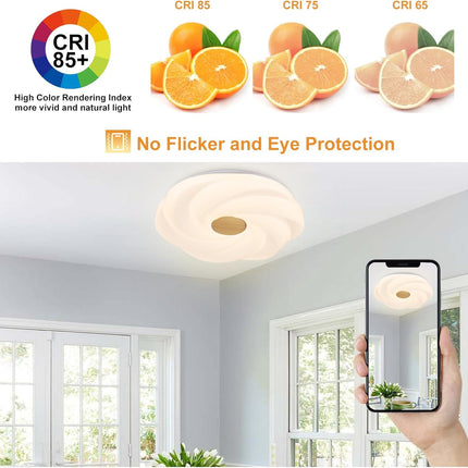 LED recessed ceiling light, 48W dimmable flower shape ceiling lamp, 14.8 inch 3 CCT, close to the ceiling, suitable for bedroom, hallway, living room,.