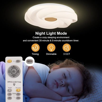 LED recessed ceiling light, 48W dimmable flower shape ceiling lamp, 14.8 inch 3 CCT, close to the ceiling, suitable for bedroom, hallway, living room,.