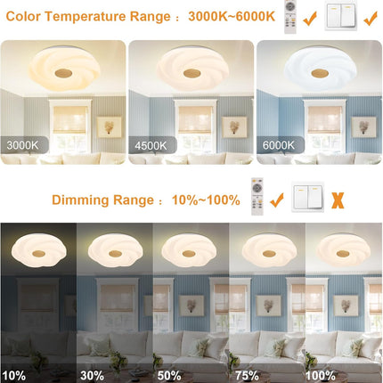 LED recessed ceiling light, 48W dimmable flower shape ceiling lamp, 14.8 inch 3 CCT, close to the ceiling, suitable for bedroom, hallway, living room,.