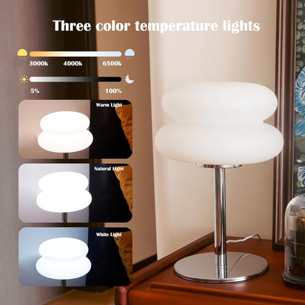 White mushroom lamp, mid-century modern bedside lamp, dimmable retro egg tart bedside lamps, atmospheric home lighting, cute bedroom and living room lamps (no glass).