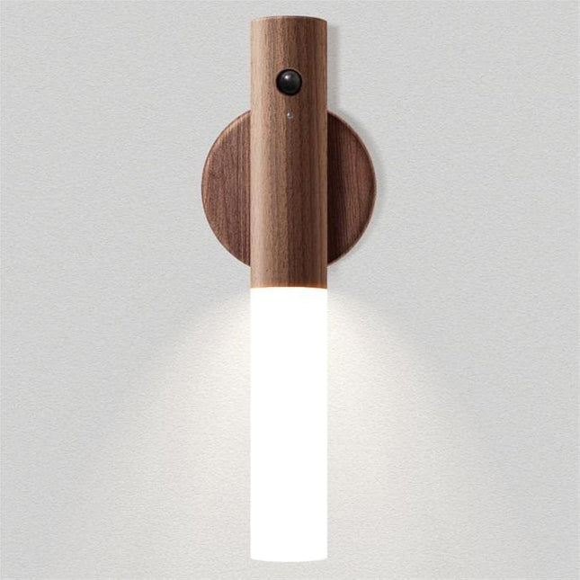 Night light with motion sensor, indoor lamp with LED, magnetic and portable lighting, no plug, USB charging function, wall lamp for hallway, bedroom, wardrobe, table, stairwell, cupboard, kitchen, etc., walnut.