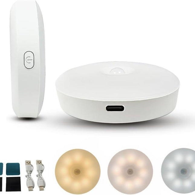 2-pack indoor motion sensor night light, automatic/constant modes, warm white and neutral light, three colors, magnetic installation, rechargeable for bedroom, hallway, etc..