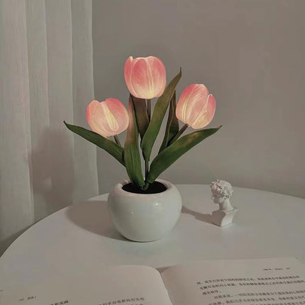 Tulip night light, rechargeable LED night lamp, floral table lamp for bedroom living room birthday party desktop home decoration.