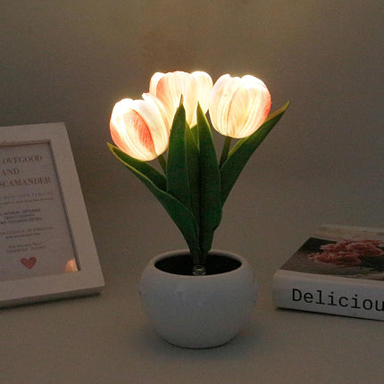 Tulip night light, rechargeable LED night lamp, floral table lamp for bedroom living room birthday party desktop home decoration.