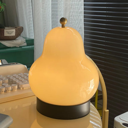5W LED Portable Night Light, French Retro Milky Pear Shaped Gourd Table Lamp, Dimmable Color Changing Desk Lamp, Battery Operated and Rechargeable with USB Cable, Milky Yellow Table Lamp.