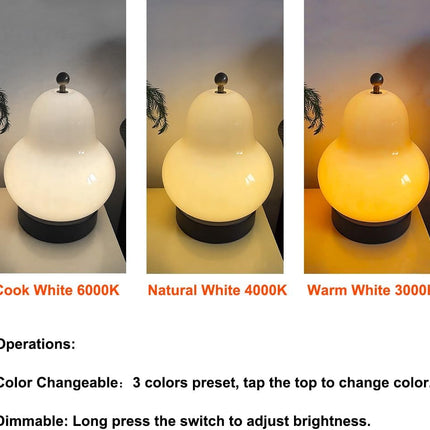 5W LED Portable Night Light, French Retro Milky Pear Shaped Gourd Table Lamp, Dimmable Color Changing Desk Lamp, Battery Operated and Rechargeable with USB Cable, Milky Yellow Table Lamp.