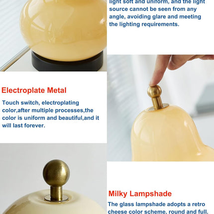 5W LED Portable Night Light, French Retro Milky Pear Shaped Gourd Table Lamp, Dimmable Color Changing Desk Lamp, Battery Operated and Rechargeable with USB Cable, Milky Yellow Table Lamp.