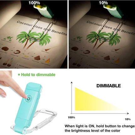 Reading Lamp for Books, USB Rechargeable, LED Clip for Reading Lights, Reading Lights for Books in Bed, Small Book Light, Brightness Adjustable for Eye Protection - Blue.