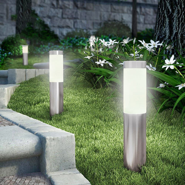 Solar Powered Outdoor Lamp - Stainless Steel - Cylindrical Garden Lamp - Waterproof - 1 Pack.