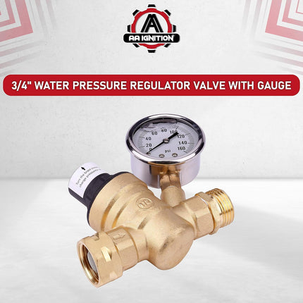 RV Water Pressure Regulator with Gauge Adjustable 3/4" Hose Valve - RV Water Pressure Regulator with Gauge - RV Camper Water Pressure Regulator, Trucks, Trailers - Trailer Water Pressure Gauge.
