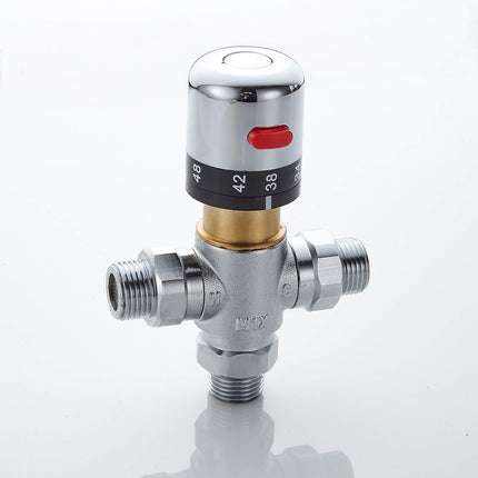 3-way thermostatic water mixer DN15, temperature control hot and cold, G1/2 NPS male connections, anti-scald temperature mixers for bathroom, under-sink taps, shower, bath, bidet (chrome).
