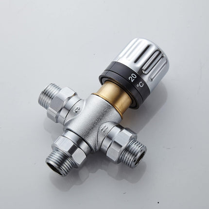 3-way thermostatic water mixer DN15, temperature control hot and cold, G1/2 NPS male connections, anti-scald temperature mixers for bathroom, under-sink taps, shower, bath, bidet (chrome).
