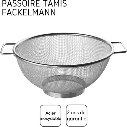 Fackelmann sieve Ø 26 cm, colander made of stainless steel, fine-mesh sieve with handles as a perfect kitchen accessory and kitchen helper in your kitchen, dishwasher safe (Color: silver), Quantity: 1.
