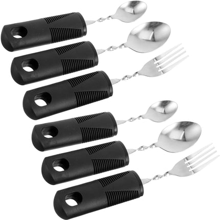 Gatuida 2 Sets Flexible Camping Utensils One-Handed Kitchen Gadgets Pan Disabled Tableware Non-Slip Tableware Adaptive Utensils Gadgets for Disabled Rubber Black.